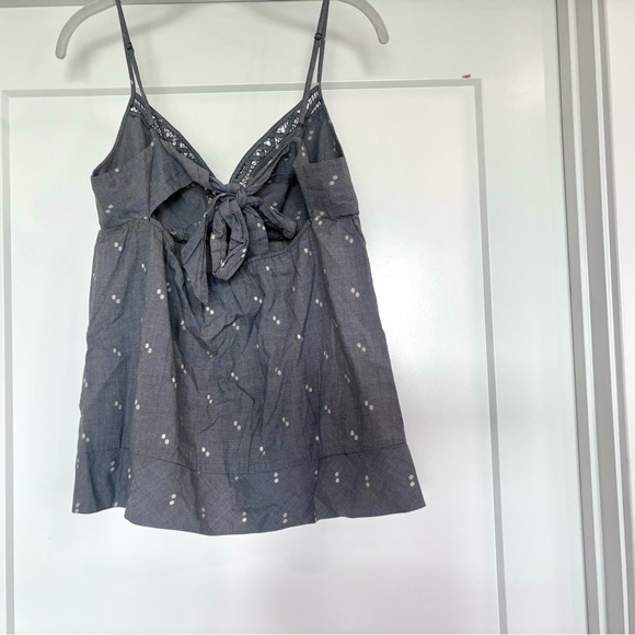 Guess Jeans Blue & White Gingham Keyhole Tie Back Lacy V-Neck Tank Top Sz L - Picture 8 of 12